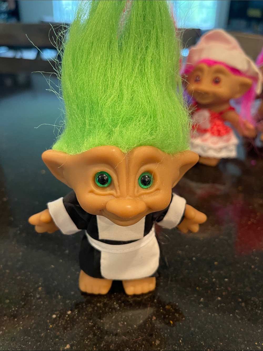 Green-Haired treasure Troll Doll Plush Figure with Black & White Outfit